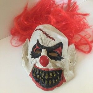 Spirit Halloween Latex Creepy Clown Mask w/Attached Red Wig